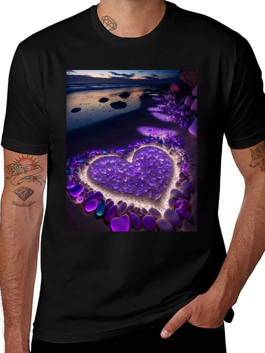 Heart Beach Print Tee - Stylish Graphic T-Shirt
