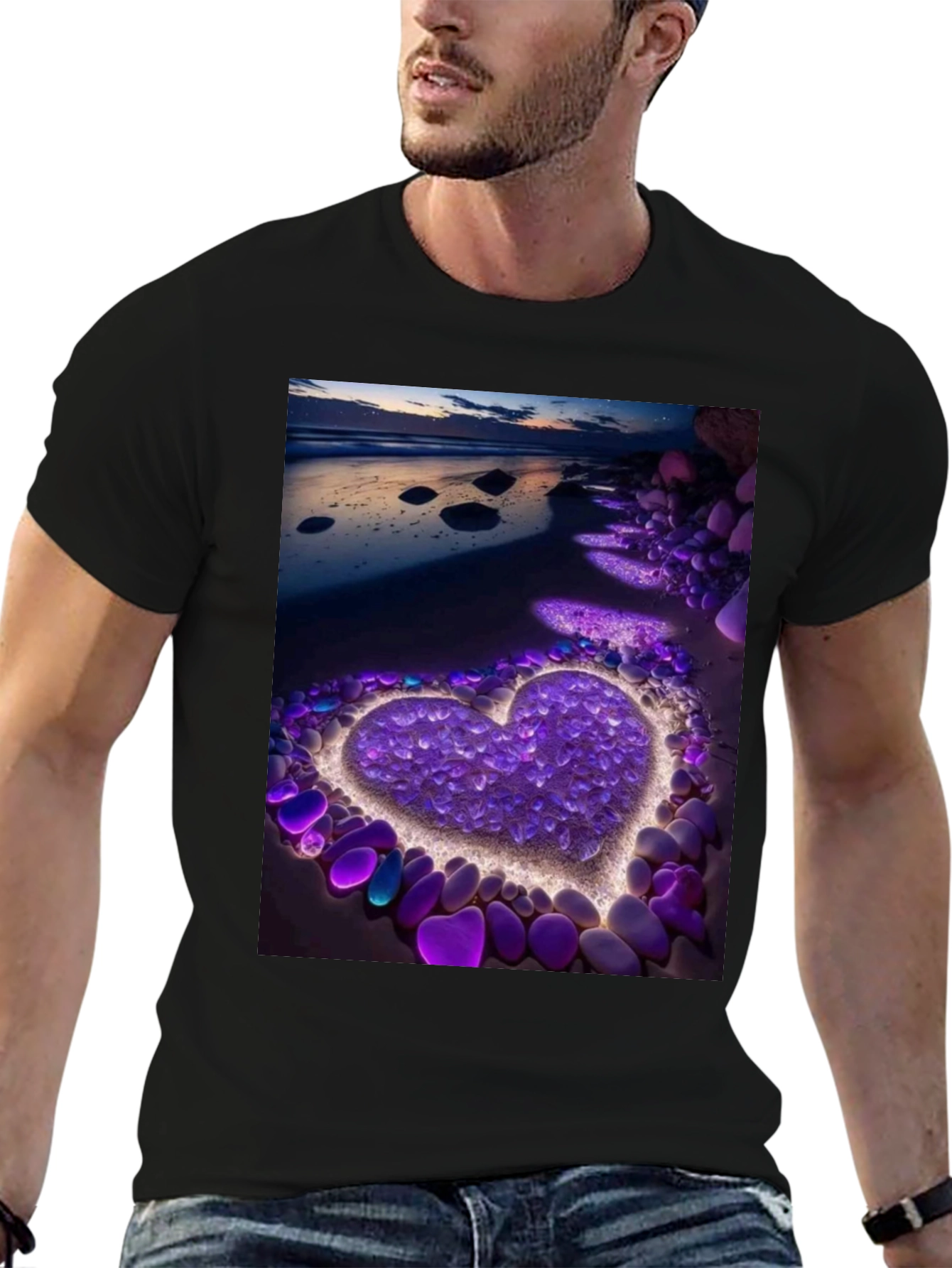 Heart Beach Print Tee - Stylish Graphic T-Shirt