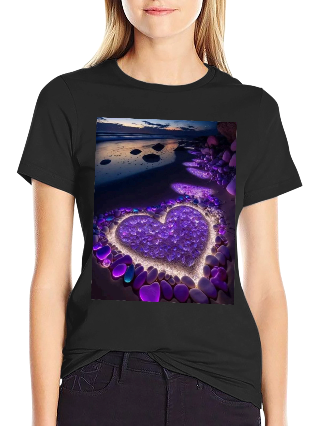 Heart Beach Print Tee - Stylish Graphic T-Shirt