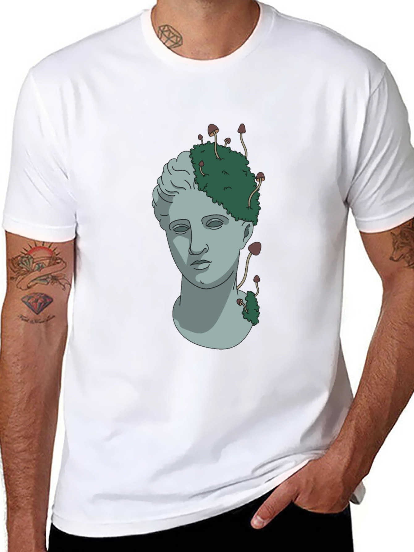 Mushroom Statue Graphic Tee - Nature Inspired Streetwear