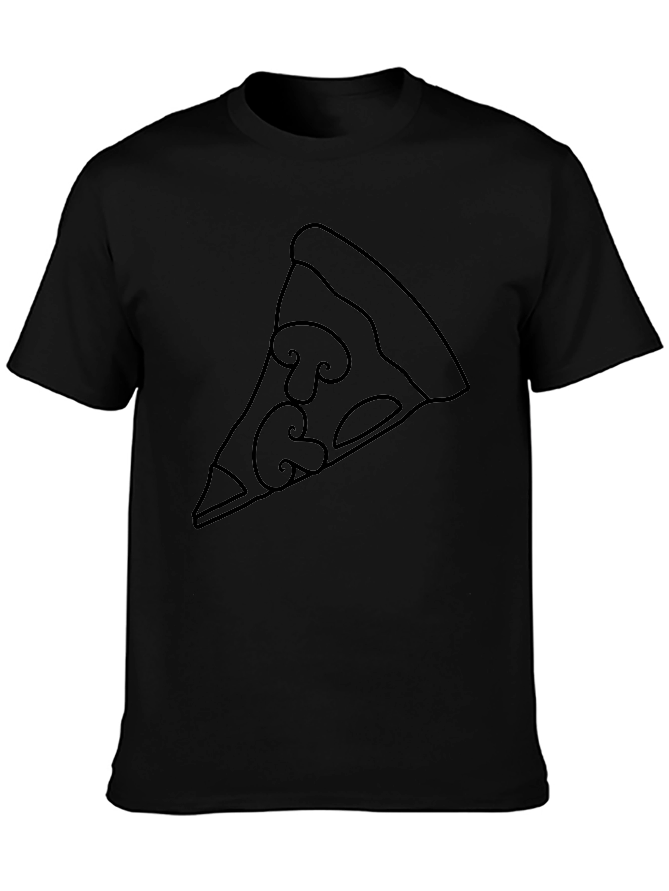 Pizza Slice Outline Graphic Tee - Black T-Shirt