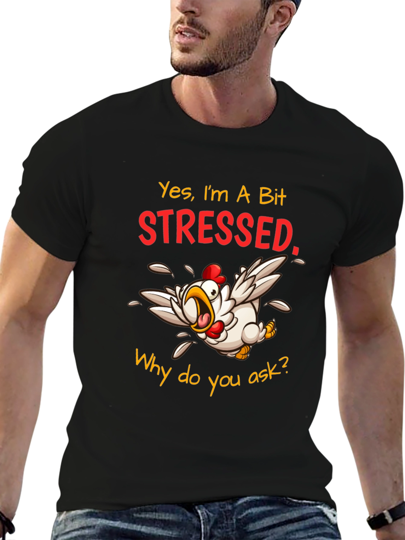Stressed Chicken Graphic T-Shirt - Funny Animal Tee