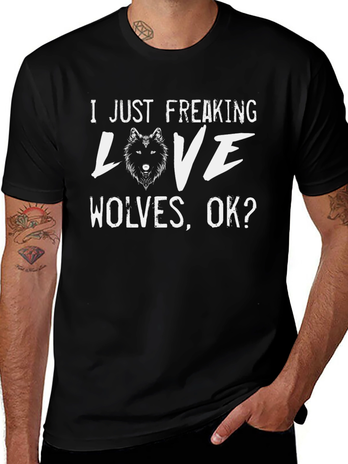 I Just Freaking Love Wolves Black T-Shirt