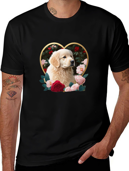 Golden Retriever Heart Roses Graphic T-Shirt