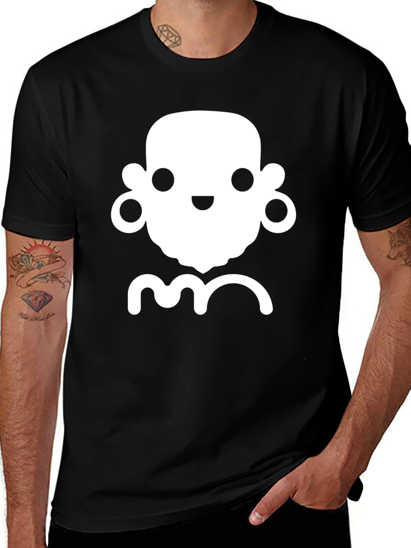 Black T-Shirt with Cute White Cartoon Face