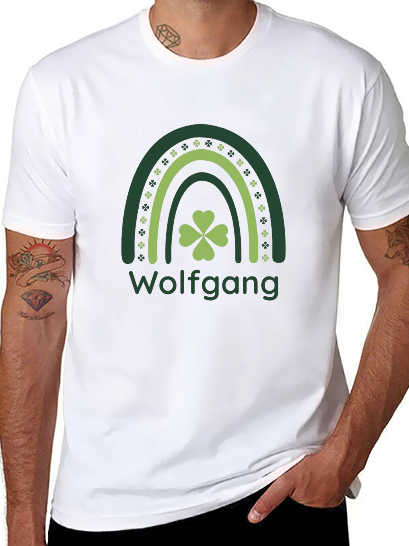 St. Patricks Day Wolfgang Rainbow Clover T-Shirt