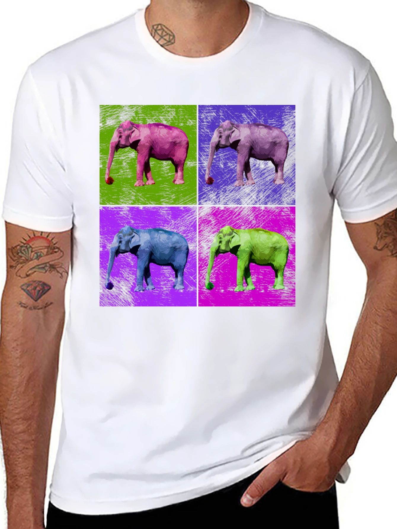 Pop Art Elephant Graphic Tee - Unisex Black T-Shirt