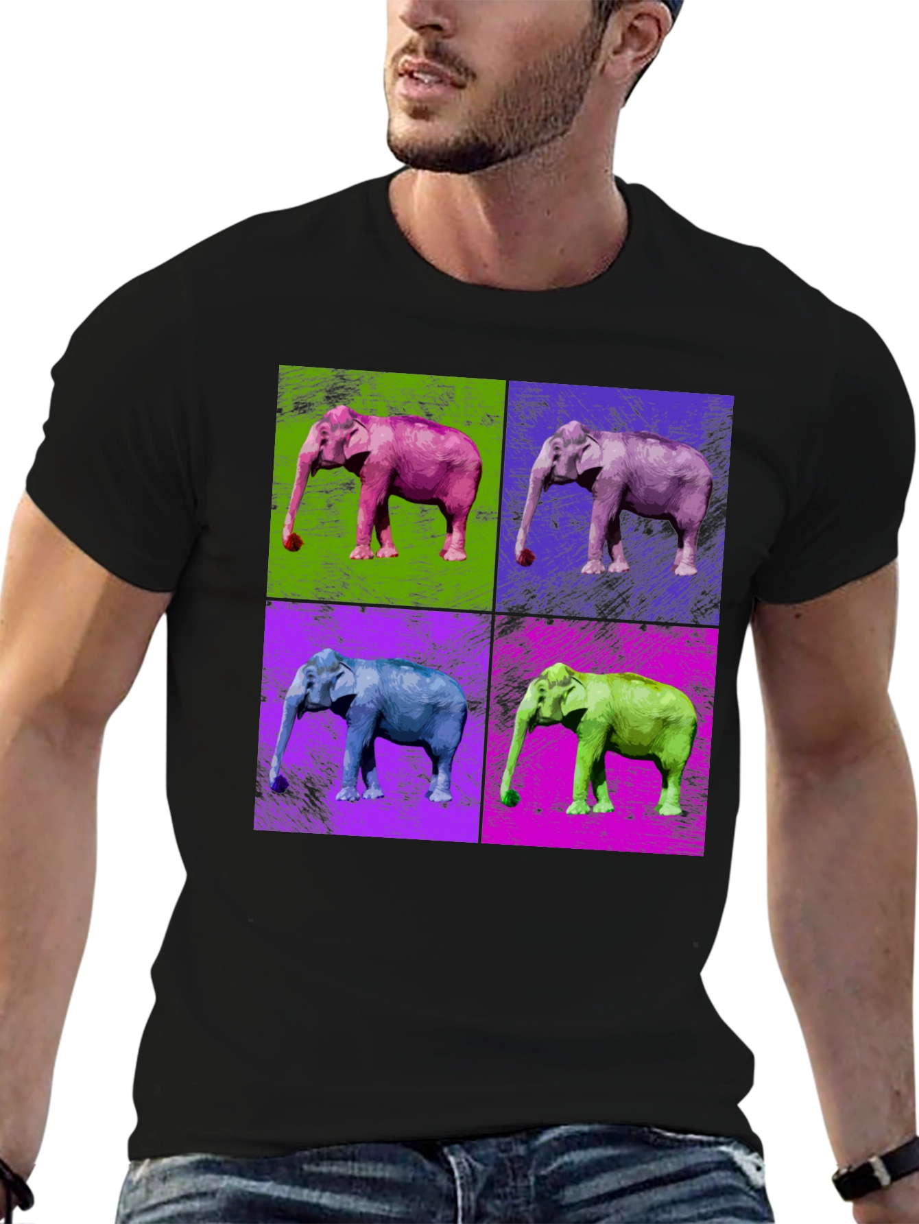Pop Art Elephant Graphic Tee - Unisex Black T-Shirt