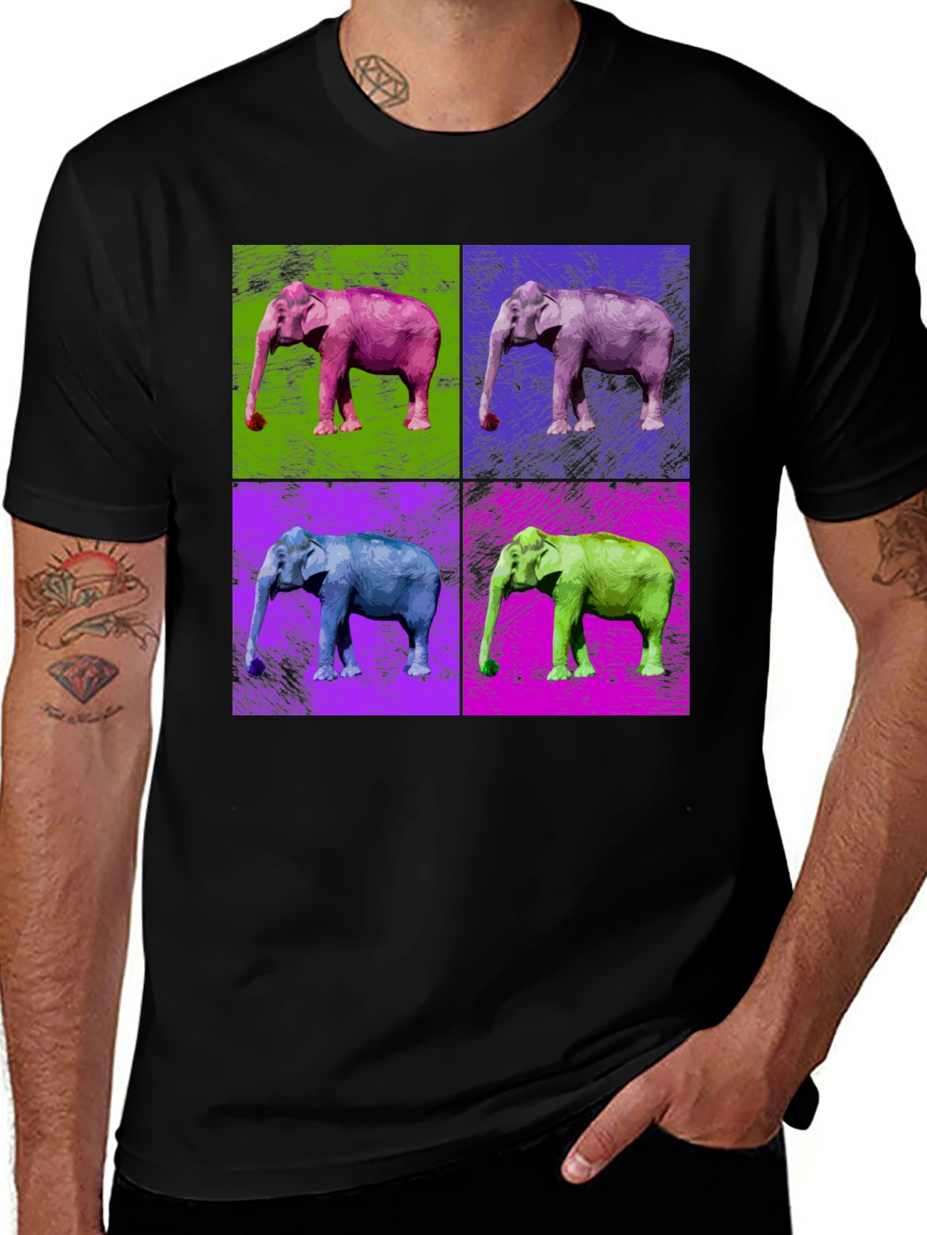 Pop Art Elephant Graphic Tee - Unisex Black T-Shirt