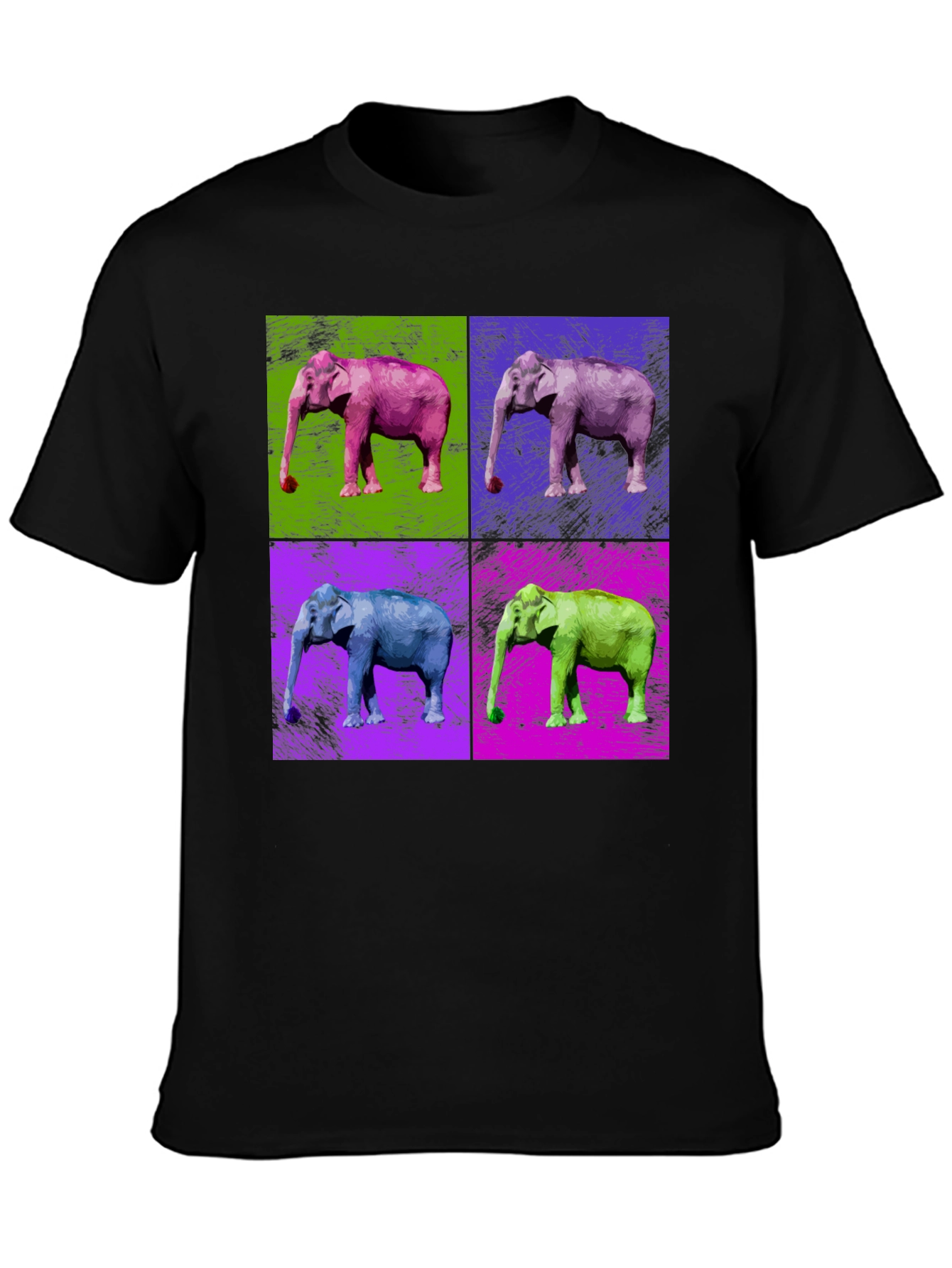 Pop Art Elephant Graphic Tee - Unisex Black T-Shirt