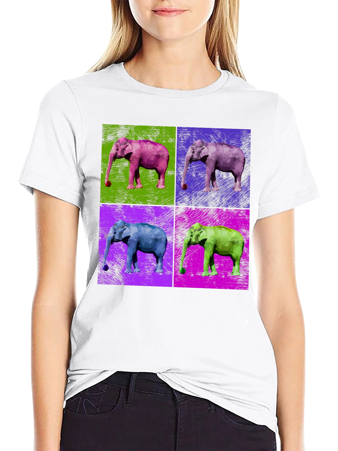 Pop Art Elephant Graphic Tee - Unisex Black T-Shirt