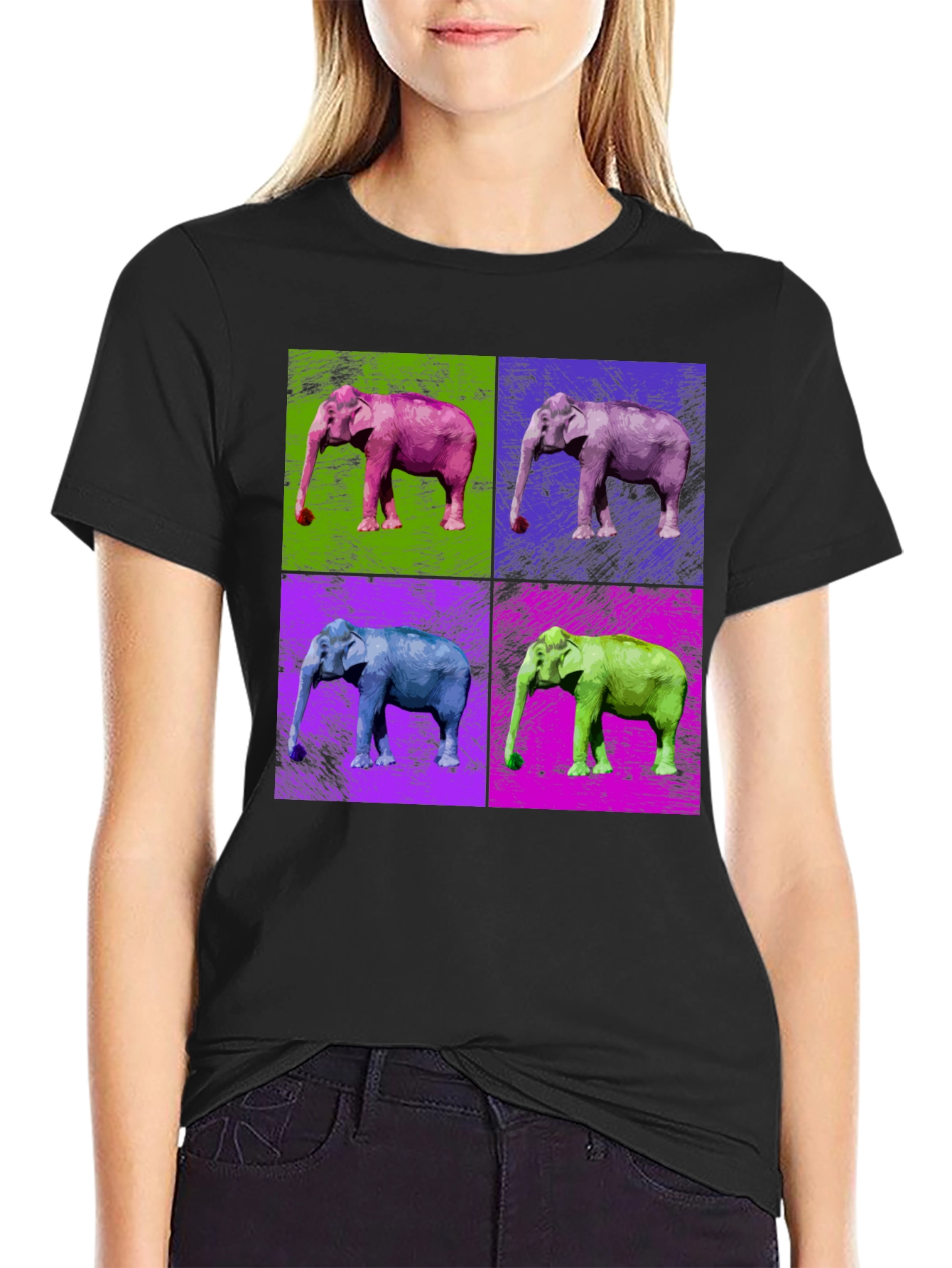 Pop Art Elephant Graphic Tee - Unisex Black T-Shirt