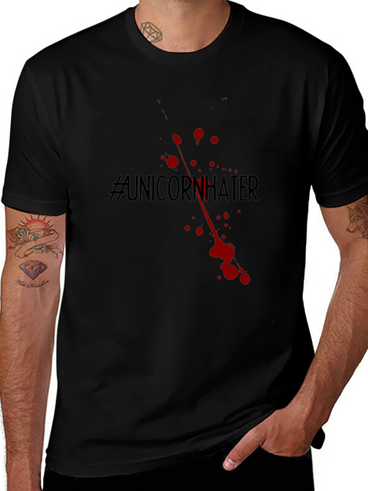 Unicorn Hater Tee - Black T-Shirt with Red Splatter
