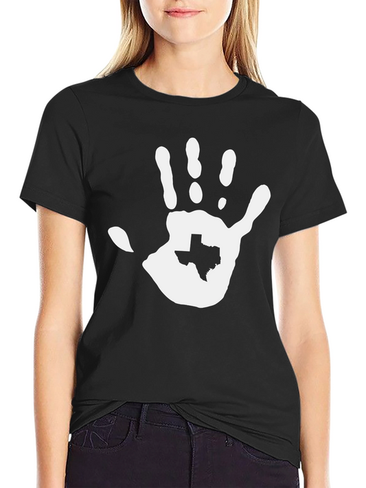 Texas Hand Print Graphic Tee - Black Cotton T-Shirt