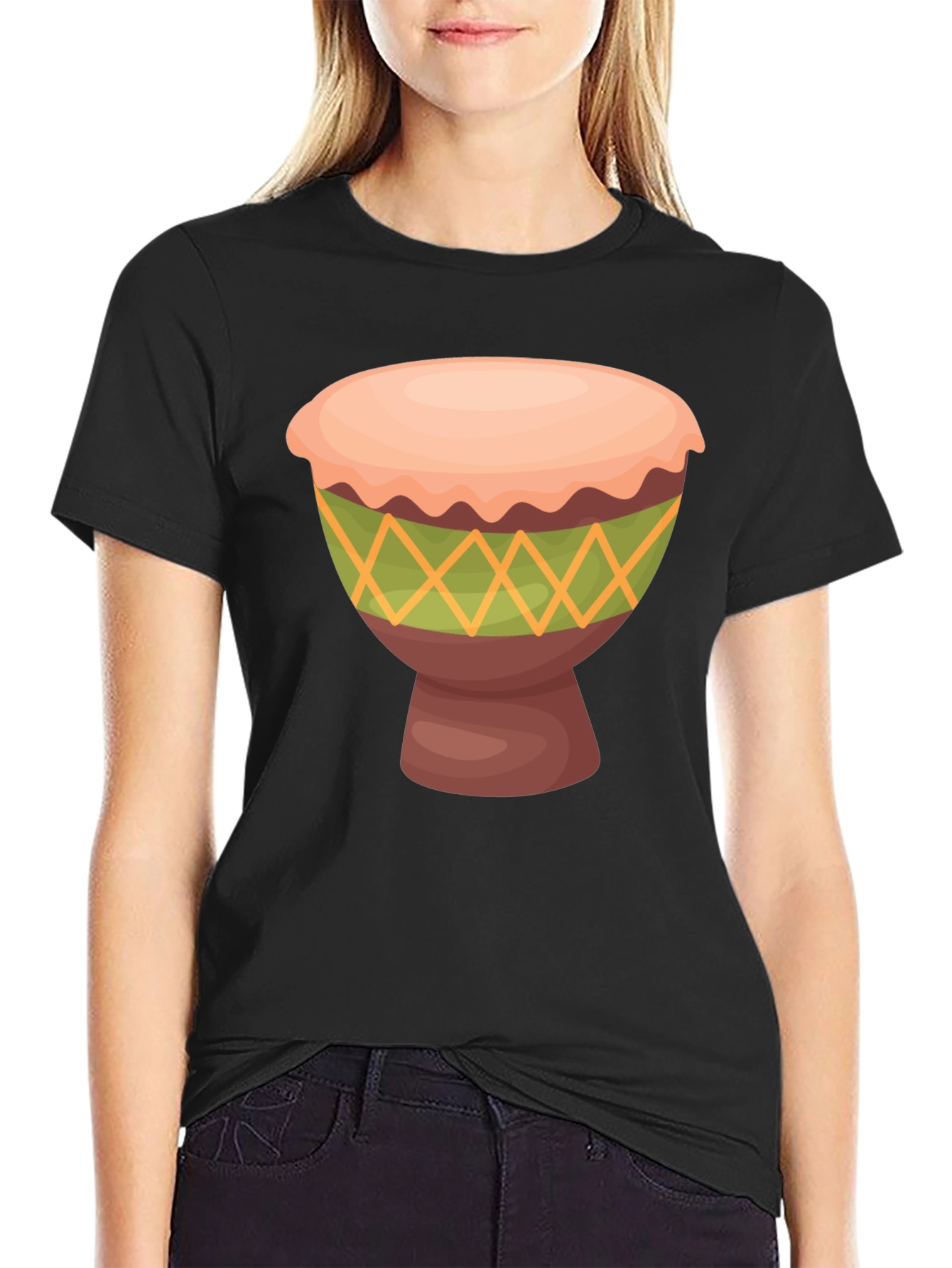 Black T-Shirt with Drum Graphic