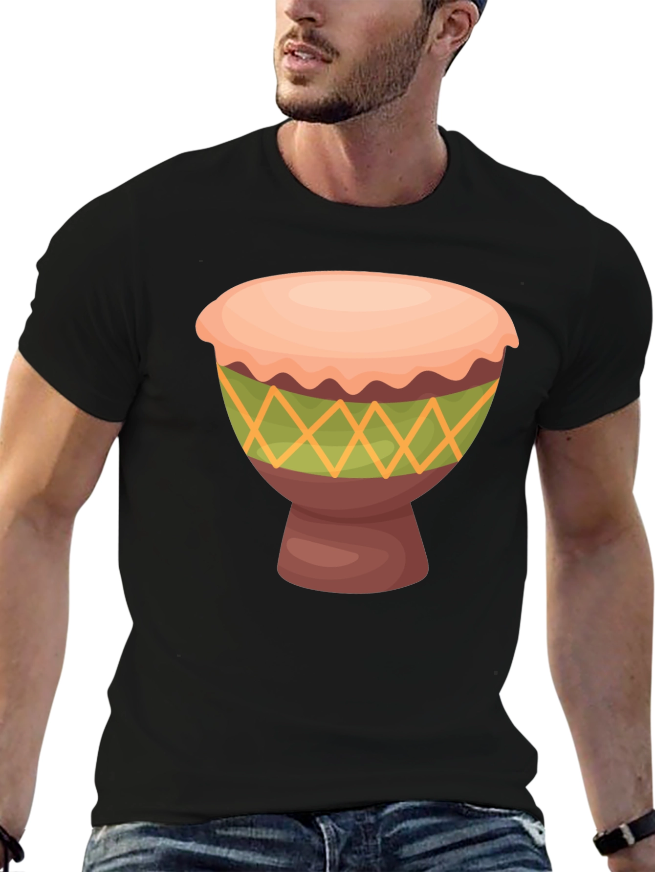 Black T-Shirt with Drum Graphic