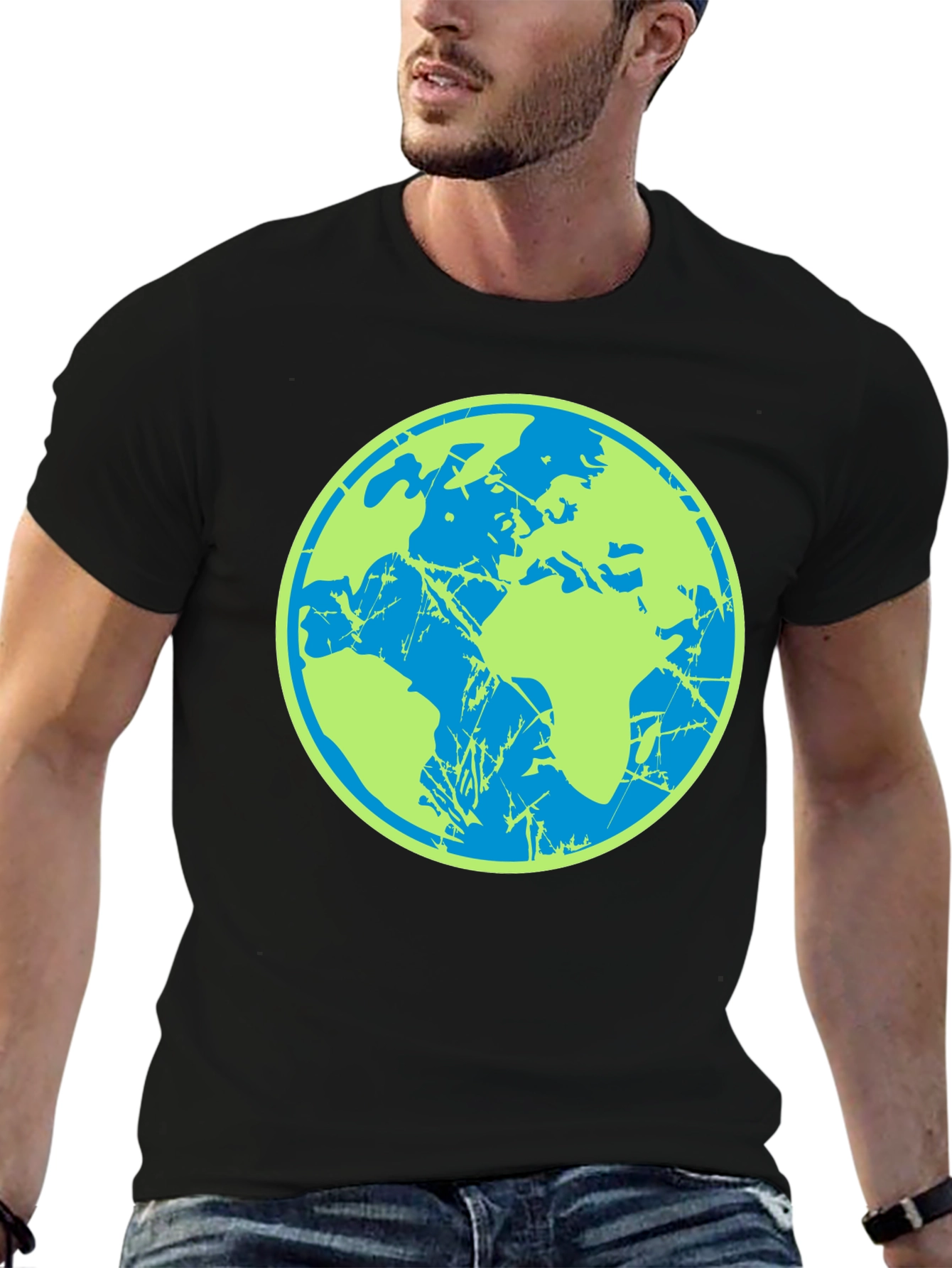 Earth Graphic Tee - Black Cotton Casual T-Shirt