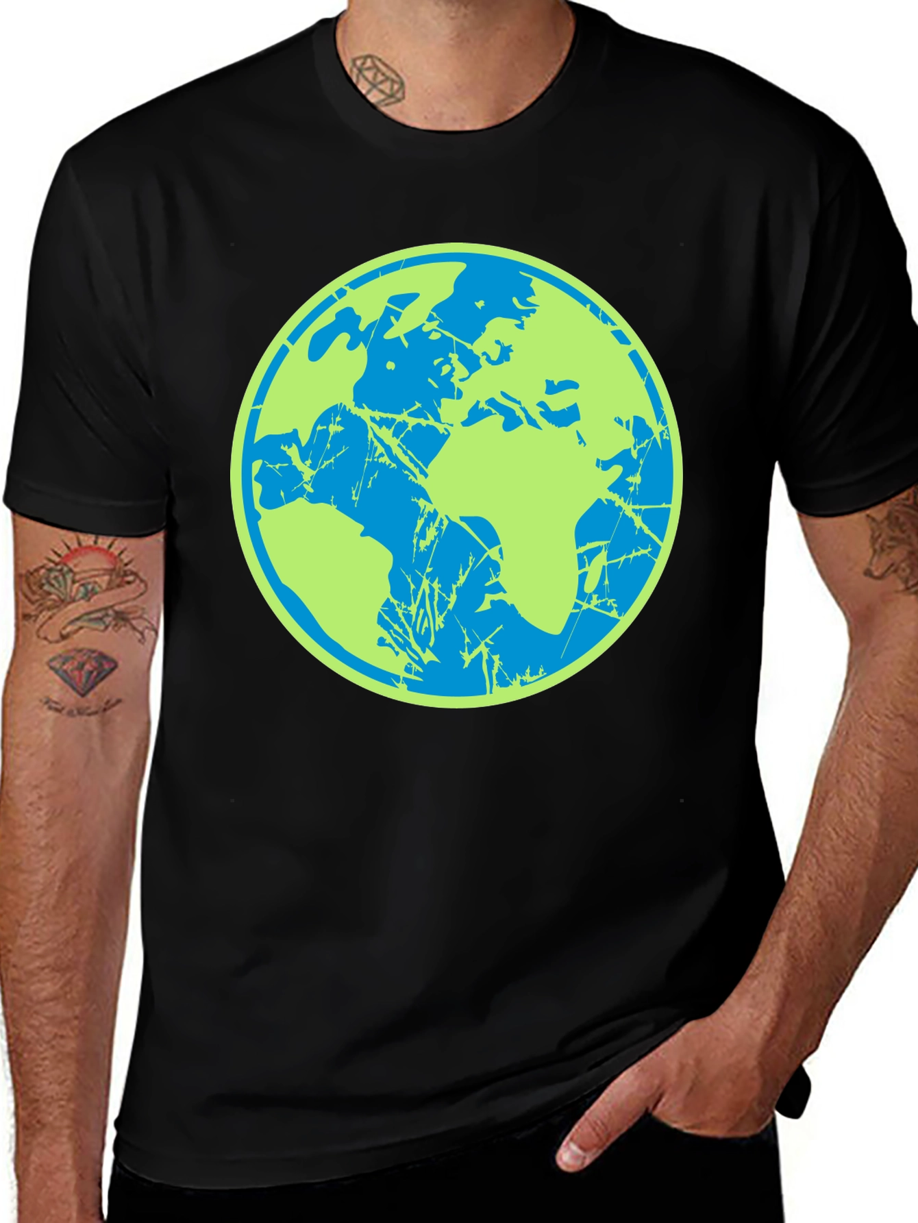 Earth Graphic Tee - Black Cotton Casual T-Shirt