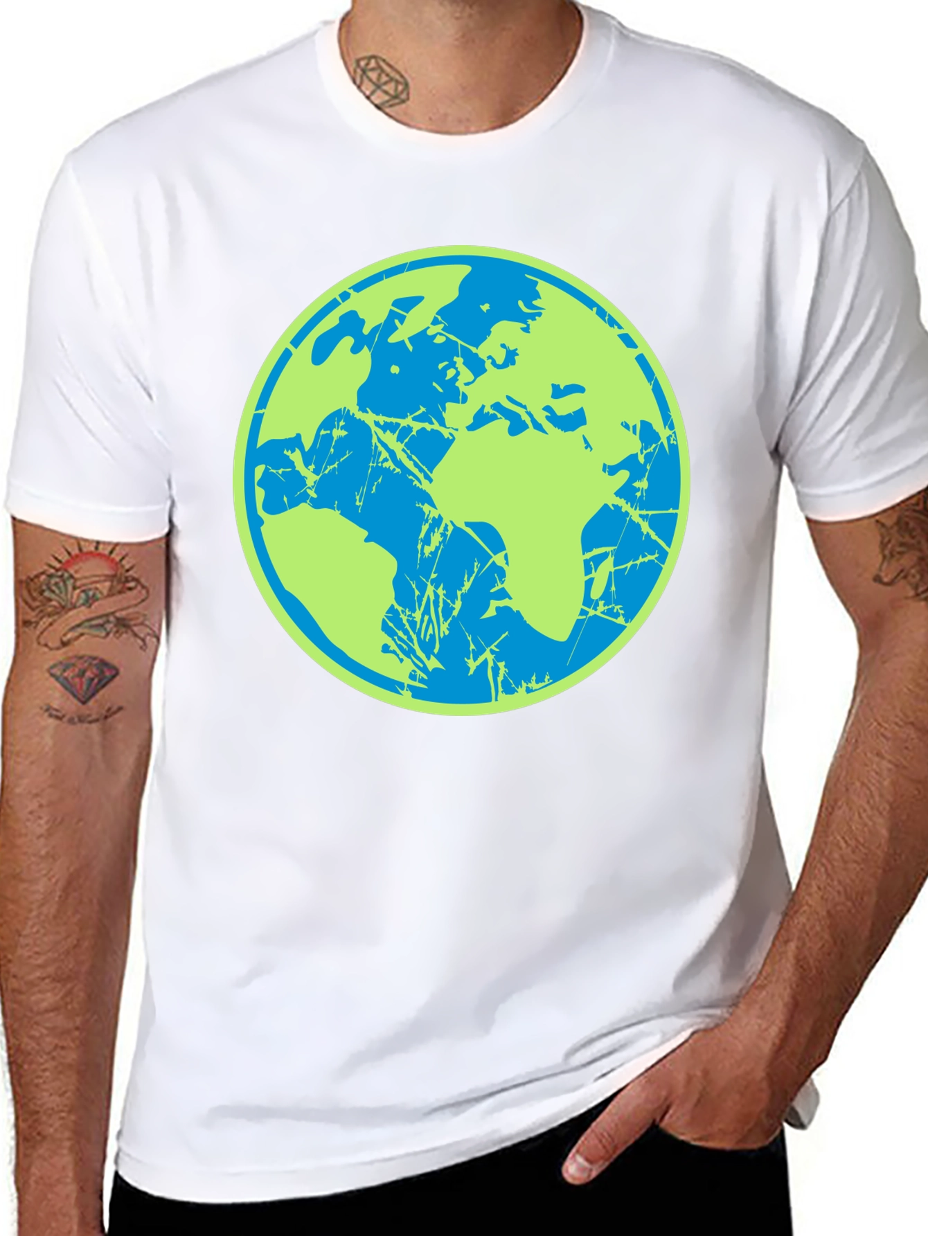 Earth Graphic Tee - Black Cotton Casual T-Shirt