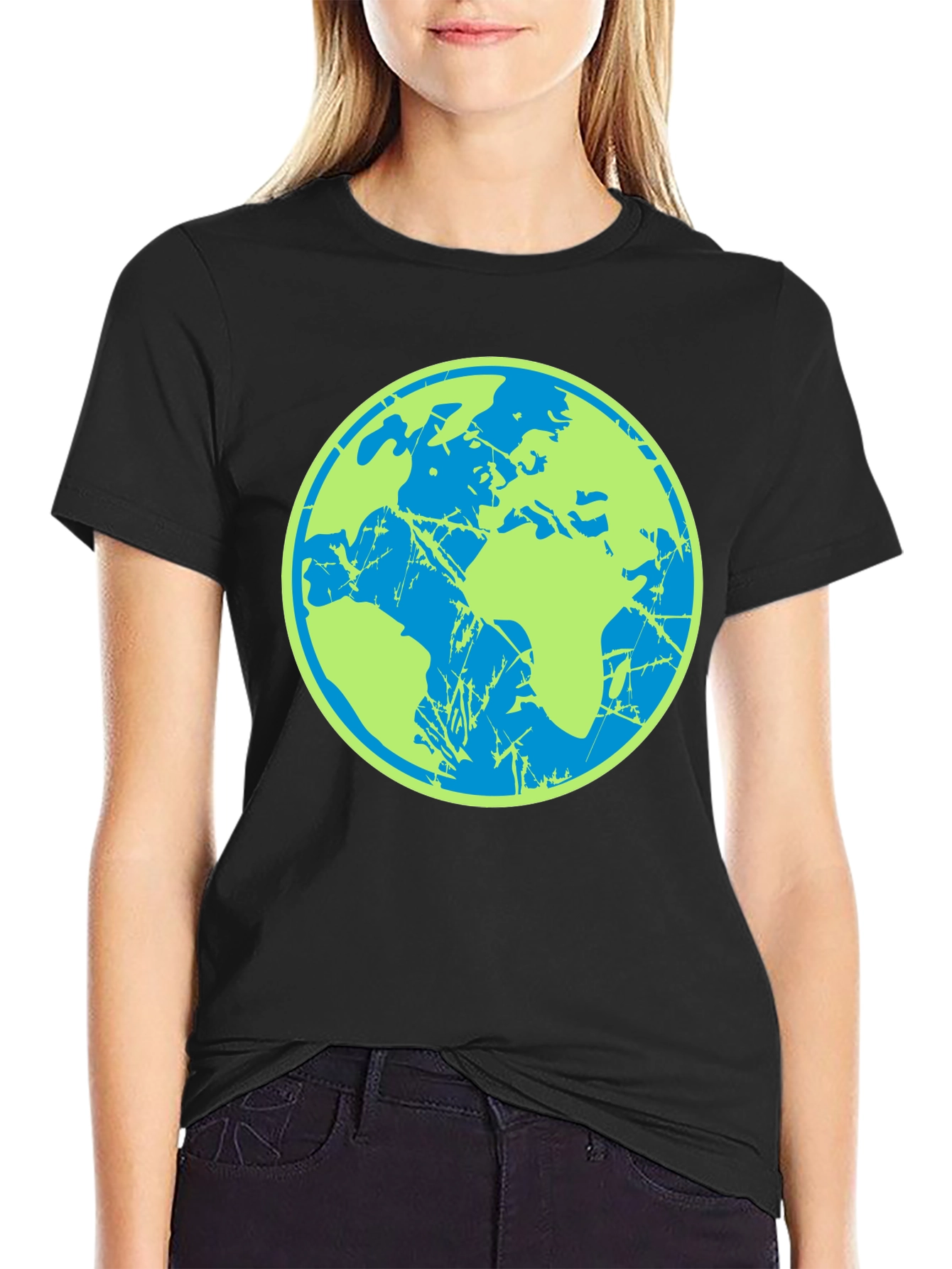 Earth Graphic Tee - Black Cotton Casual T-Shirt