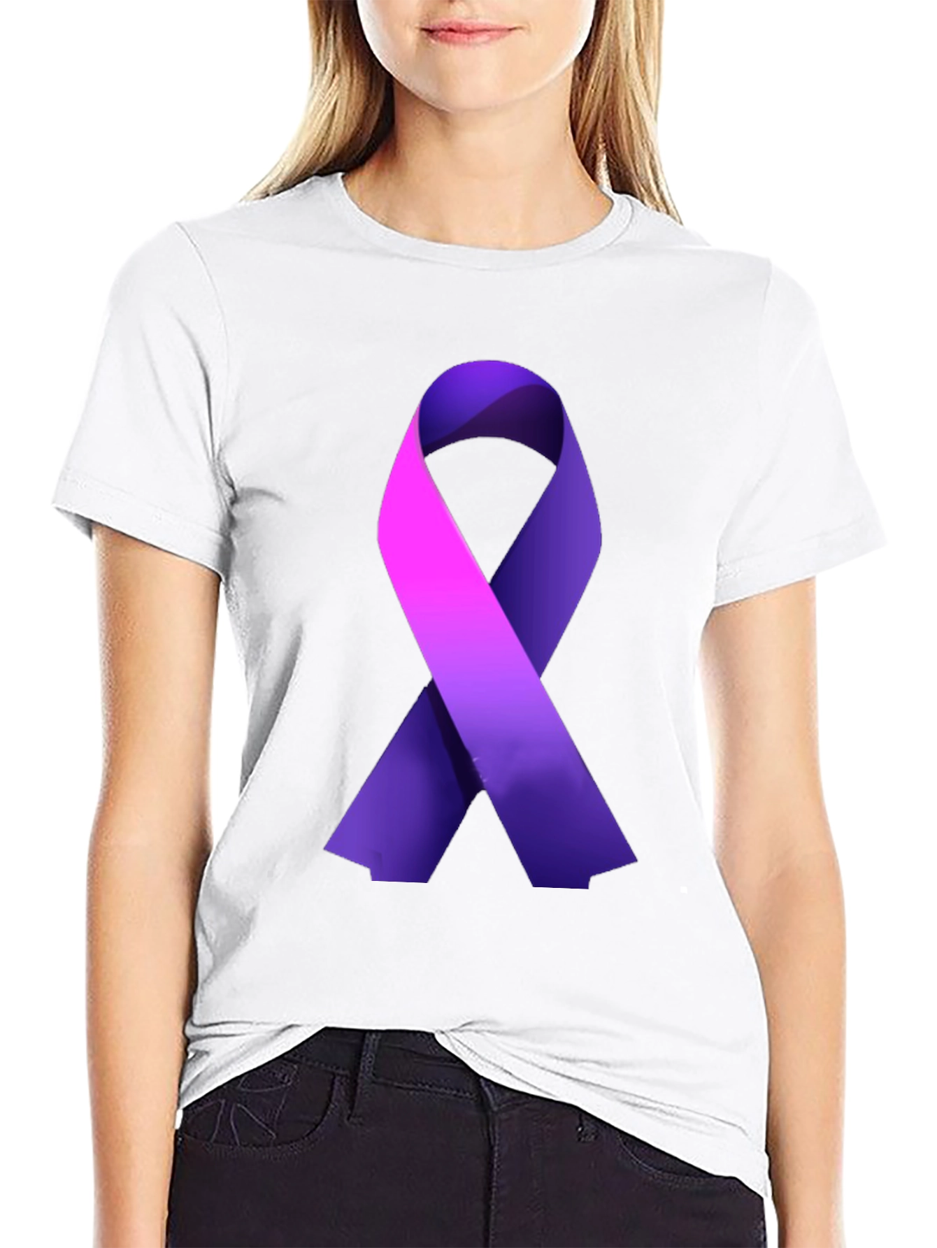 Purple Ribbon Awareness Black T-Shirt
