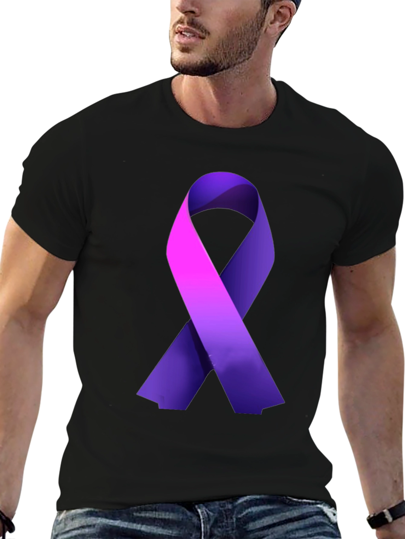 Purple Ribbon Awareness Black T-Shirt