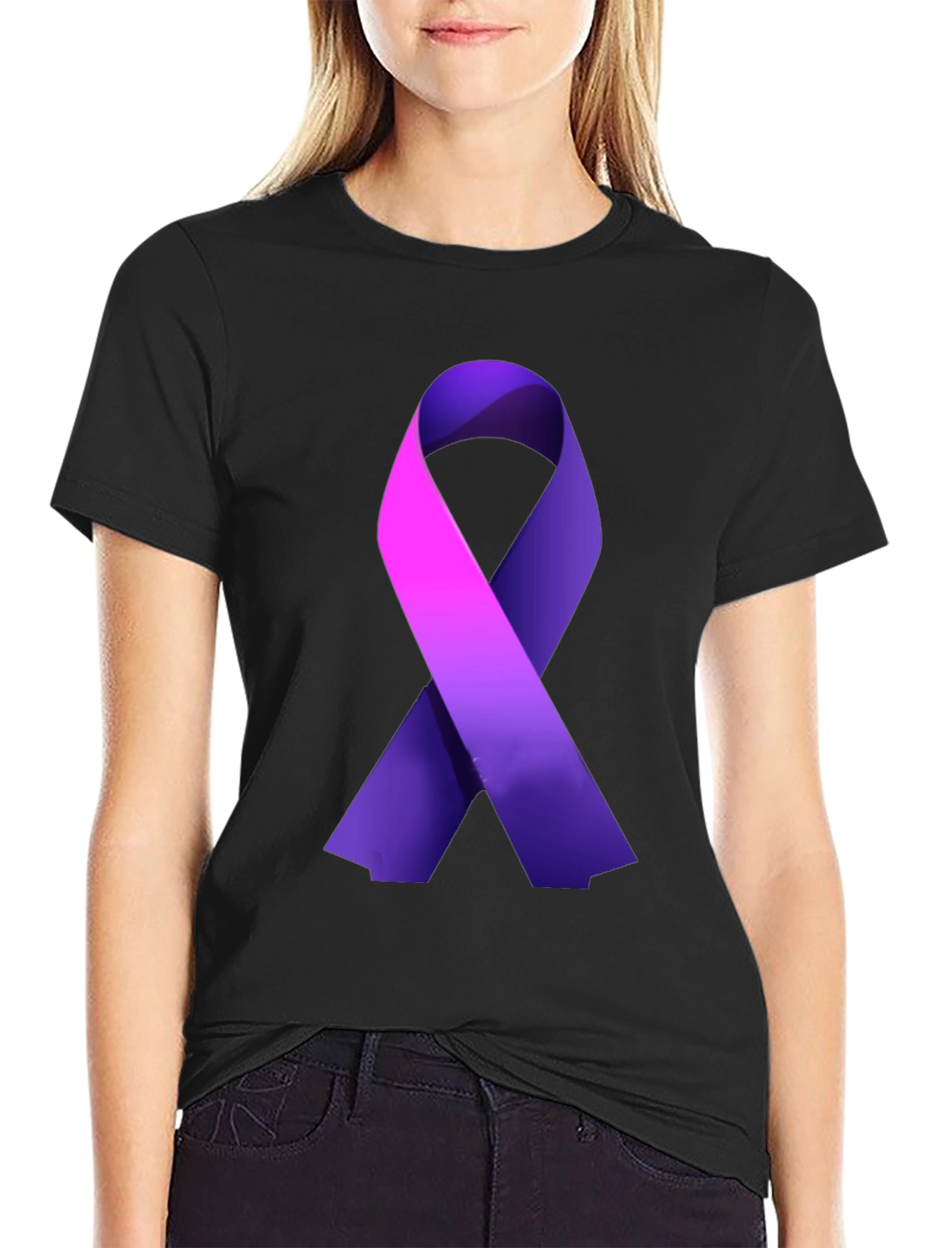 Purple Ribbon Awareness Black T-Shirt