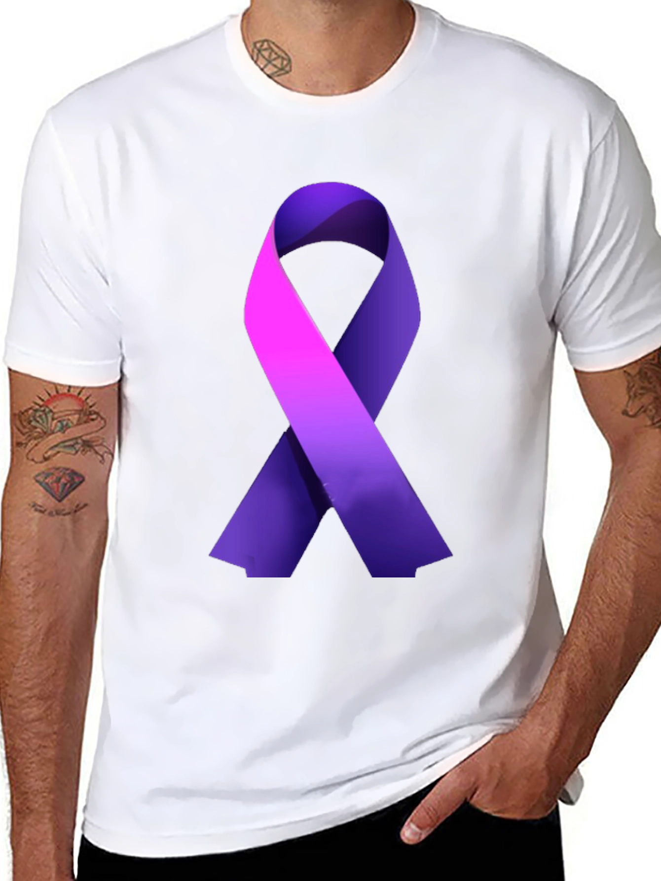 Purple Ribbon Awareness Black T-Shirt