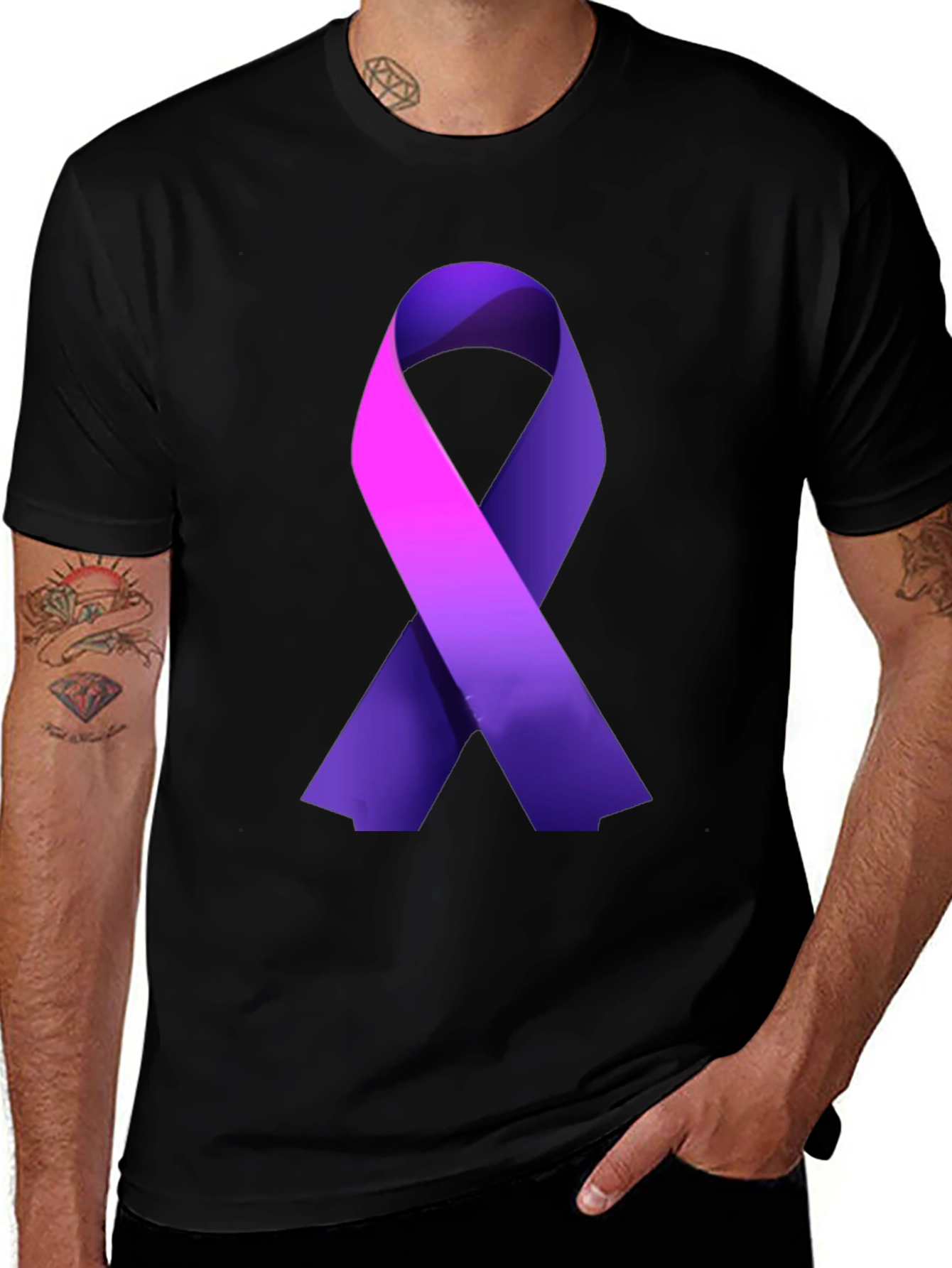 Purple Ribbon Awareness Black T-Shirt