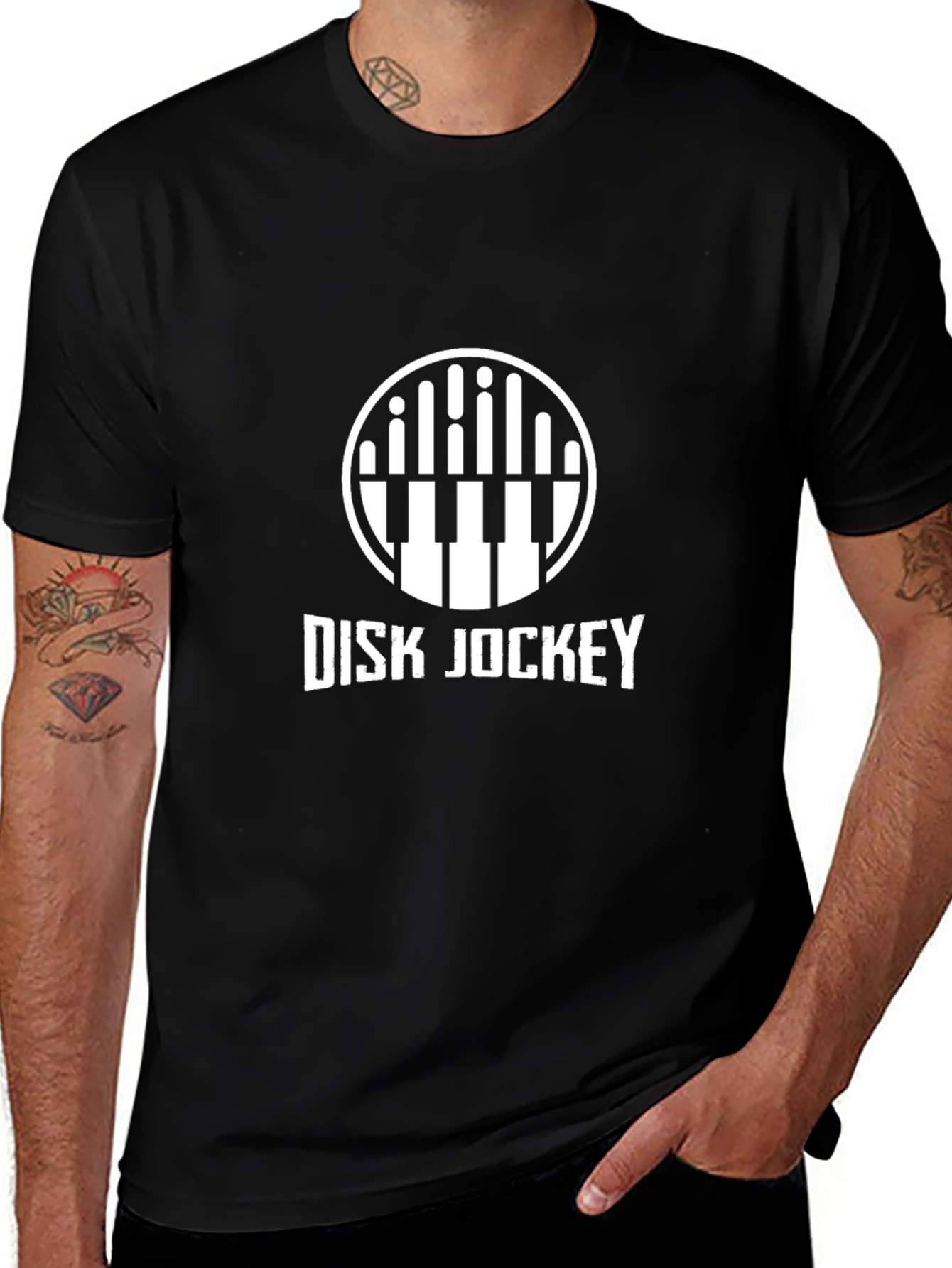 Disk Jockey Graphic Tee - Black Cotton Blend T-Shirt