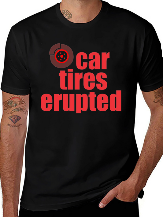 Car Tires Erupted Graphic Tee - Black Cotton