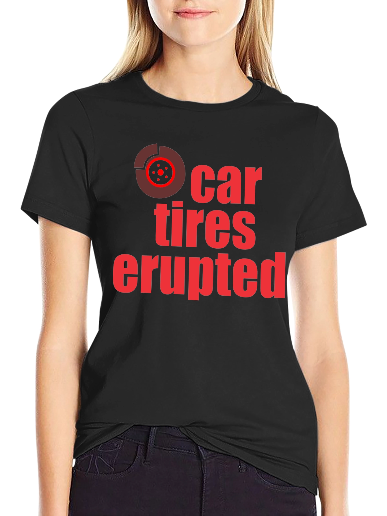 Car Tires Erupted Graphic Tee - Black Cotton