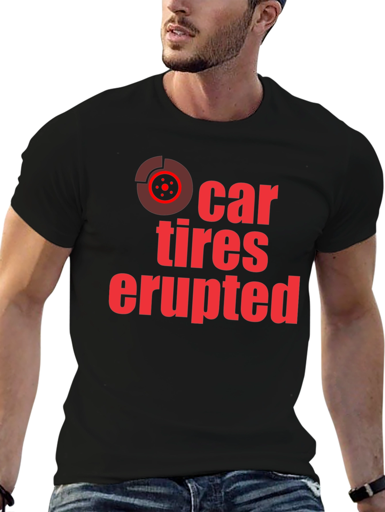 Car Tires Erupted Graphic Tee - Black Cotton
