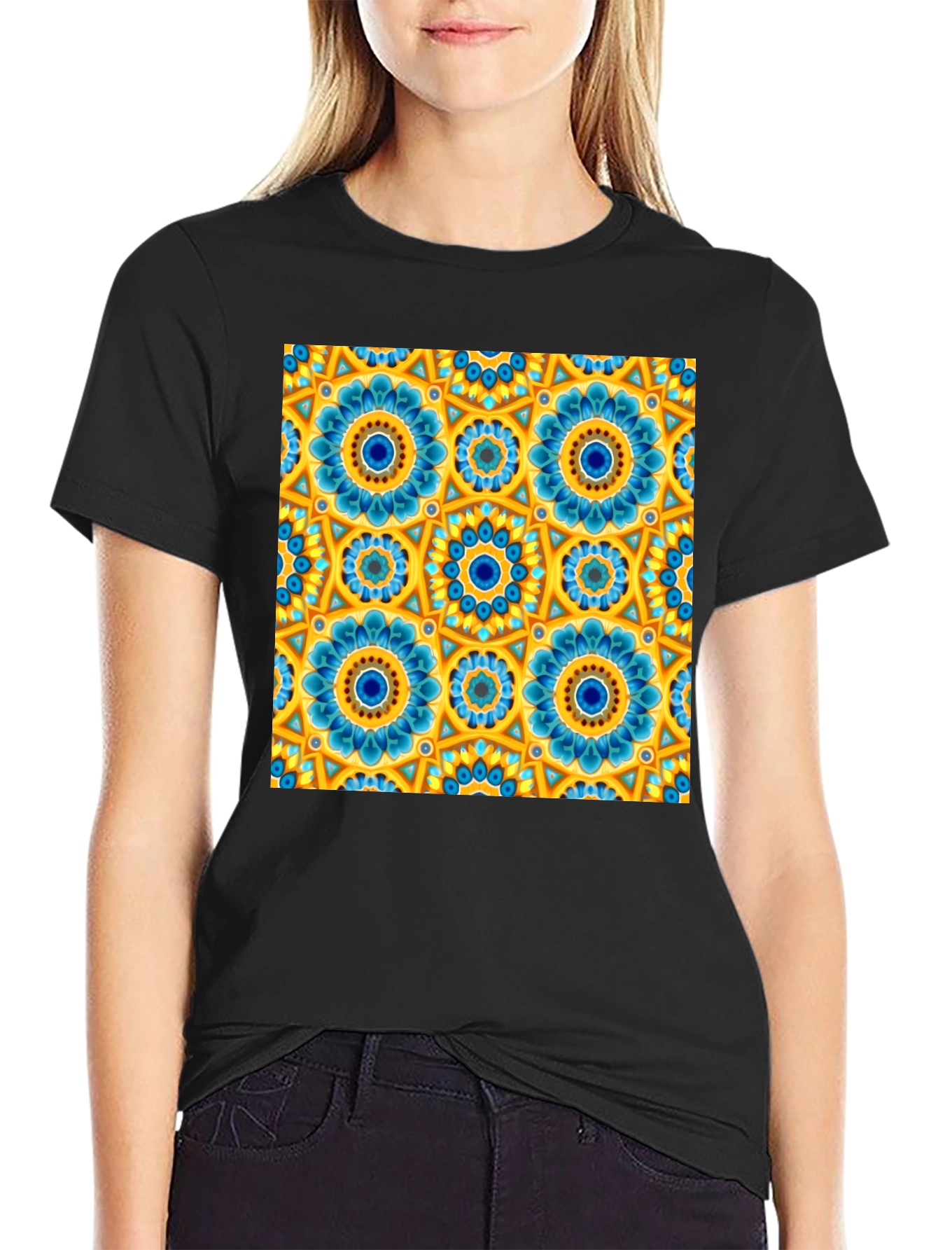 Floral Mandala Print Crew Neck T-Shirt