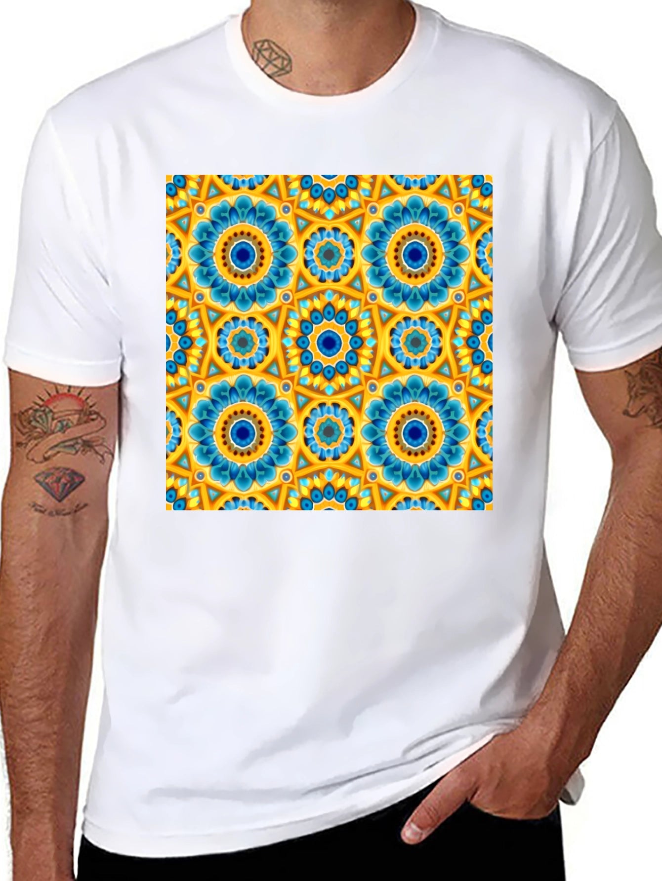 Floral Mandala Print Crew Neck T-Shirt