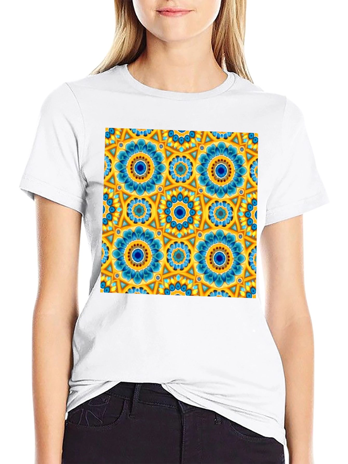 Floral Mandala Print Crew Neck T-Shirt