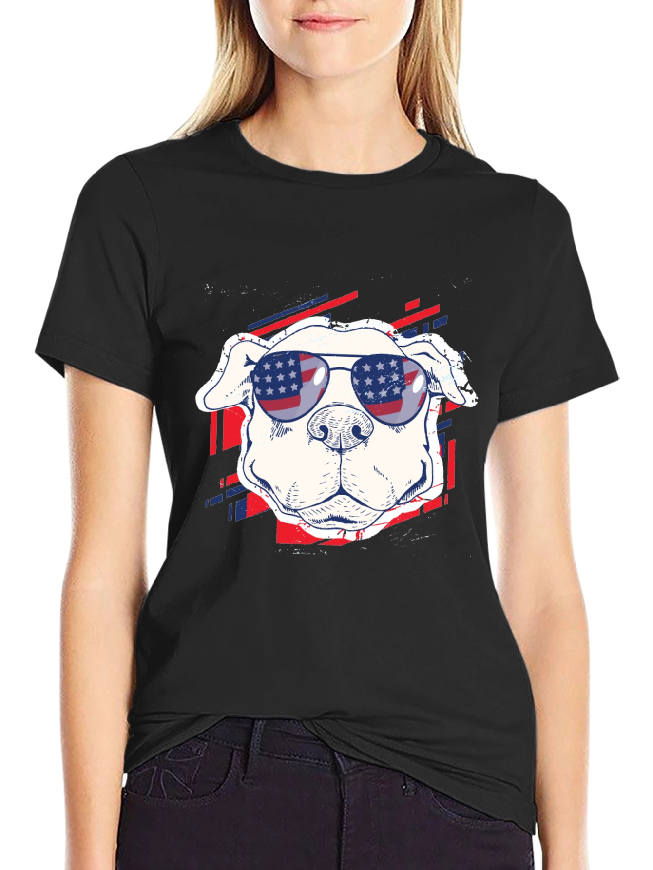 Patriotic Pup Tee - American Flag Sunglasses