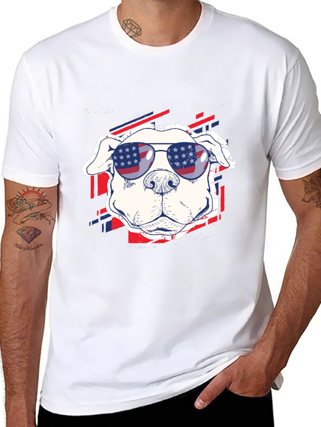 Patriotic Pup Tee - American Flag Sunglasses