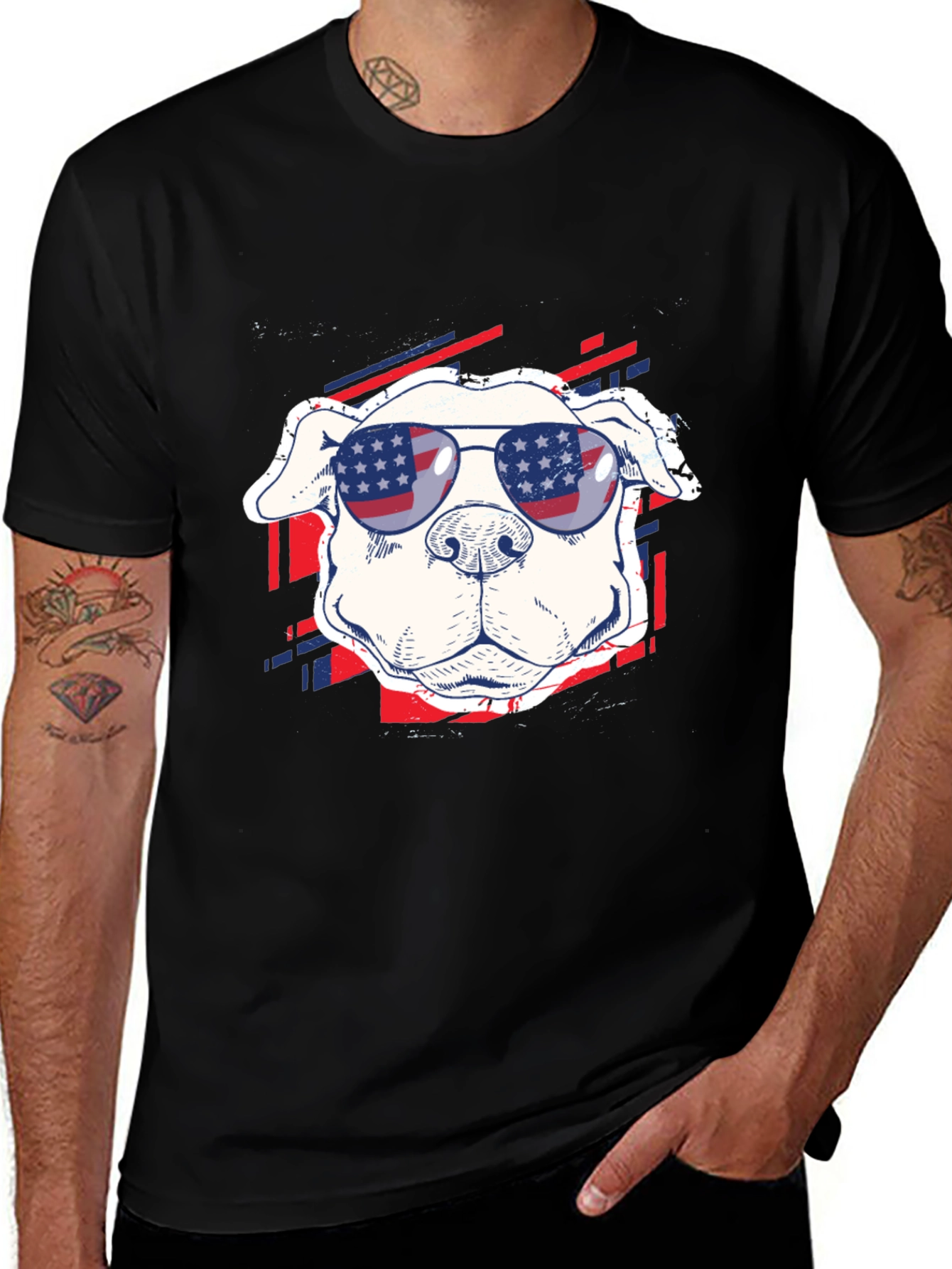 Patriotic Pup Tee - American Flag Sunglasses