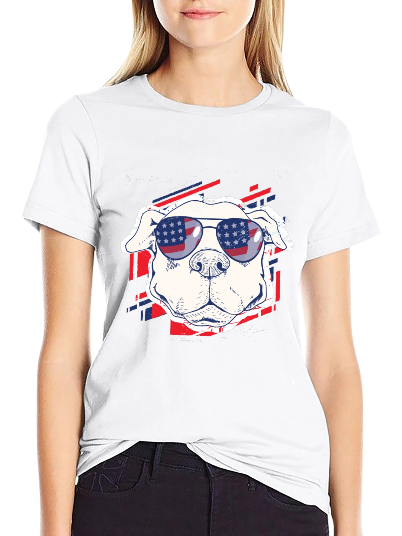 Patriotic Pup Tee - American Flag Sunglasses