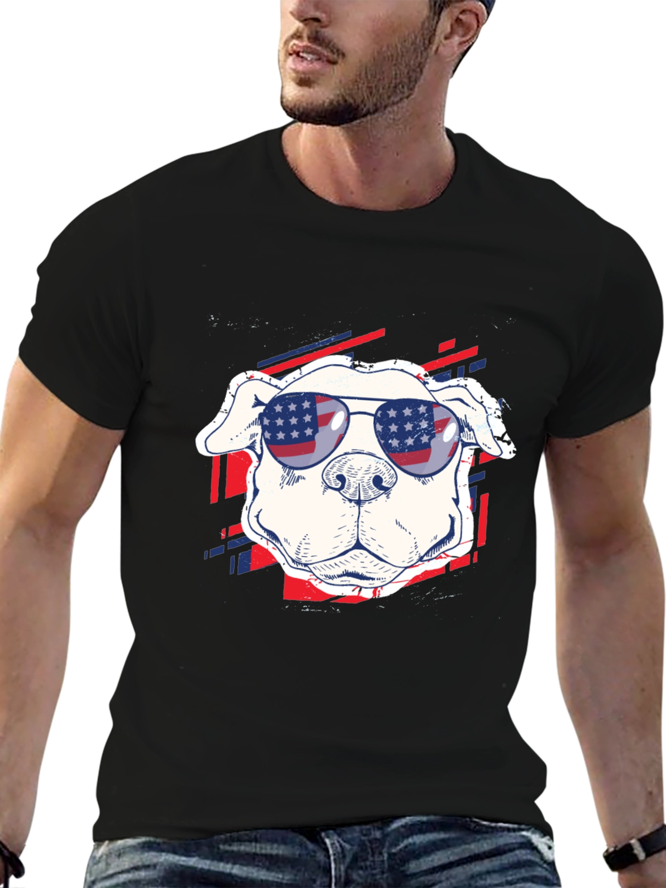 Patriotic Pup Tee - American Flag Sunglasses