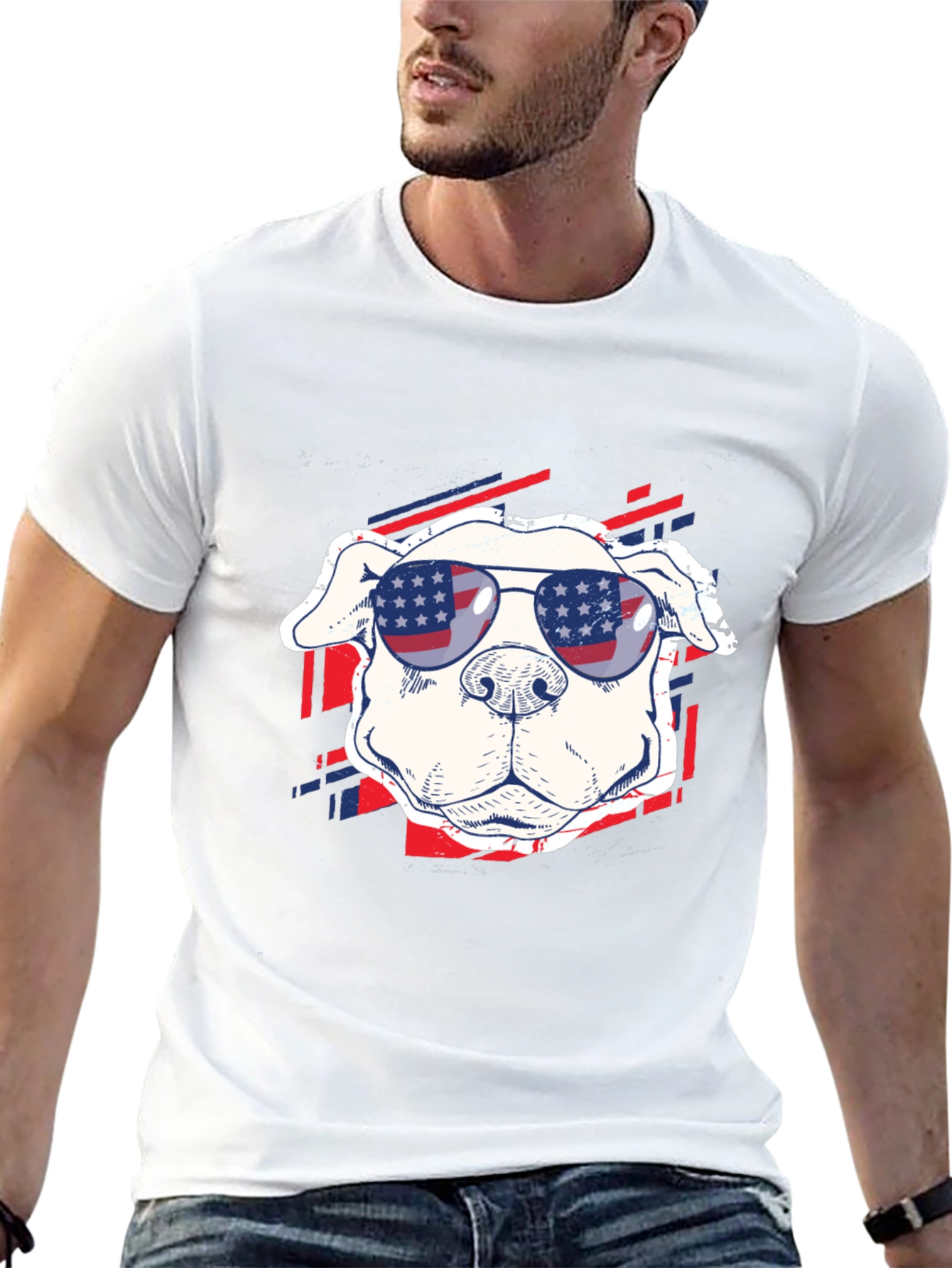 Patriotic Pup Tee - American Flag Sunglasses
