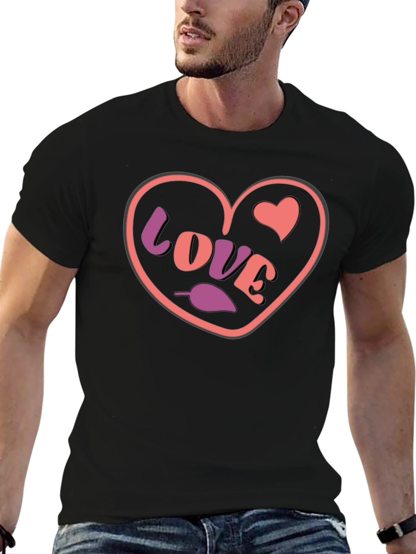 Heart Love Graphic Black T-Shirt