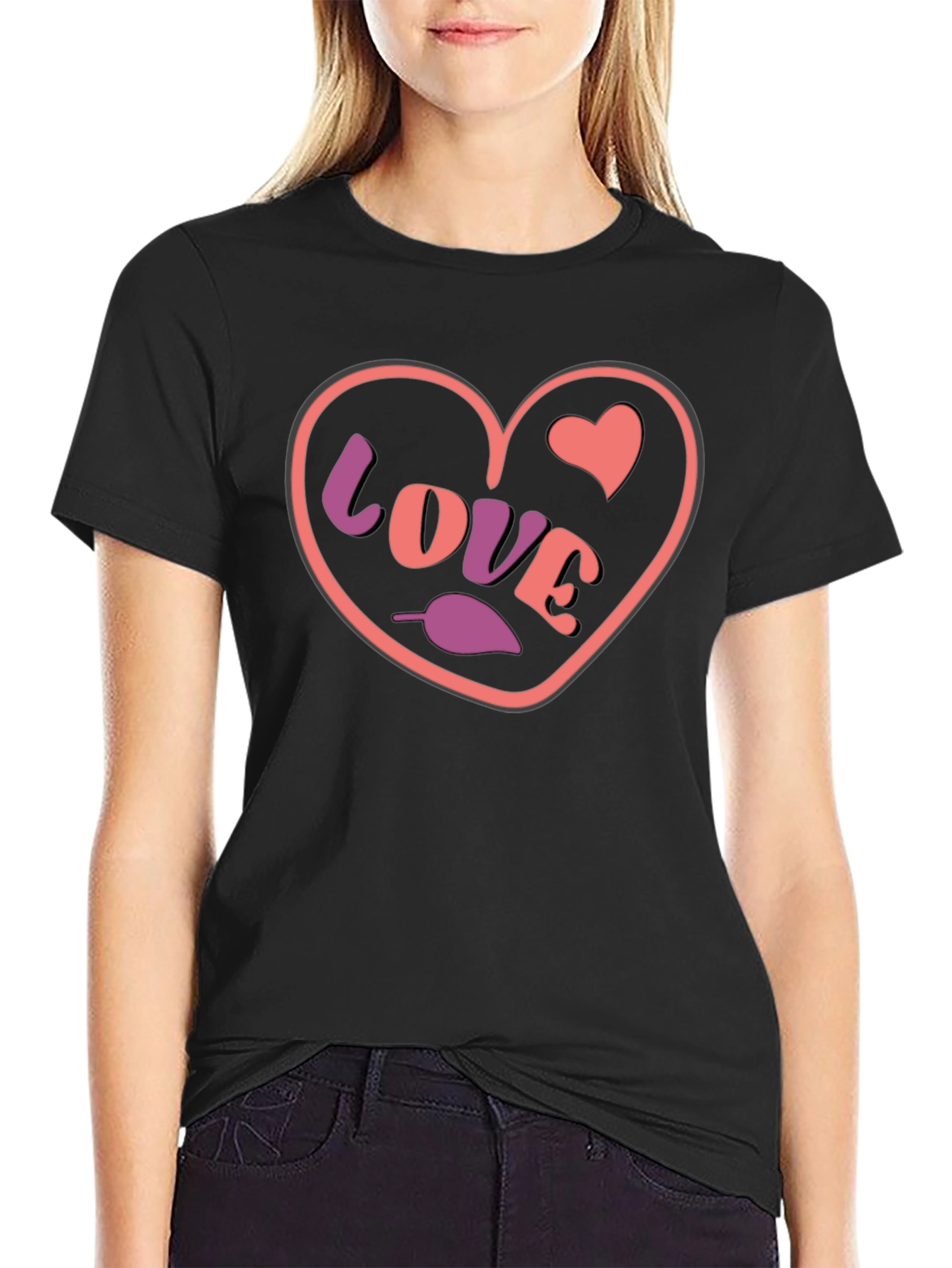 Heart Love Graphic Black T-Shirt
