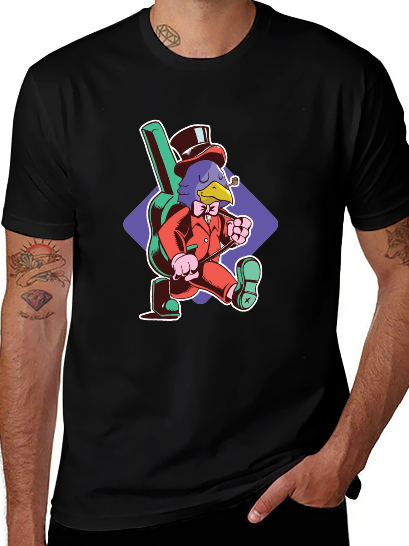 Stylish Crow Graphic Tee - Black Cotton T-Shirt