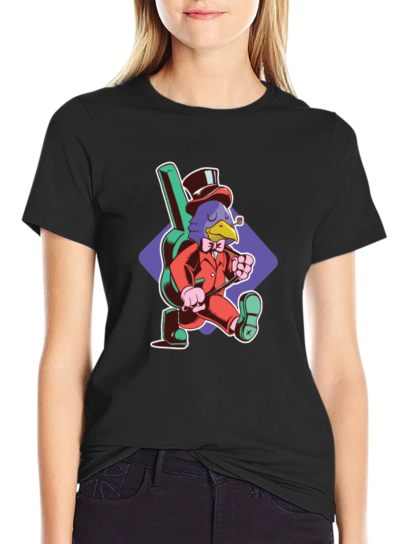 Stylish Crow Graphic Tee - Black Cotton T-Shirt
