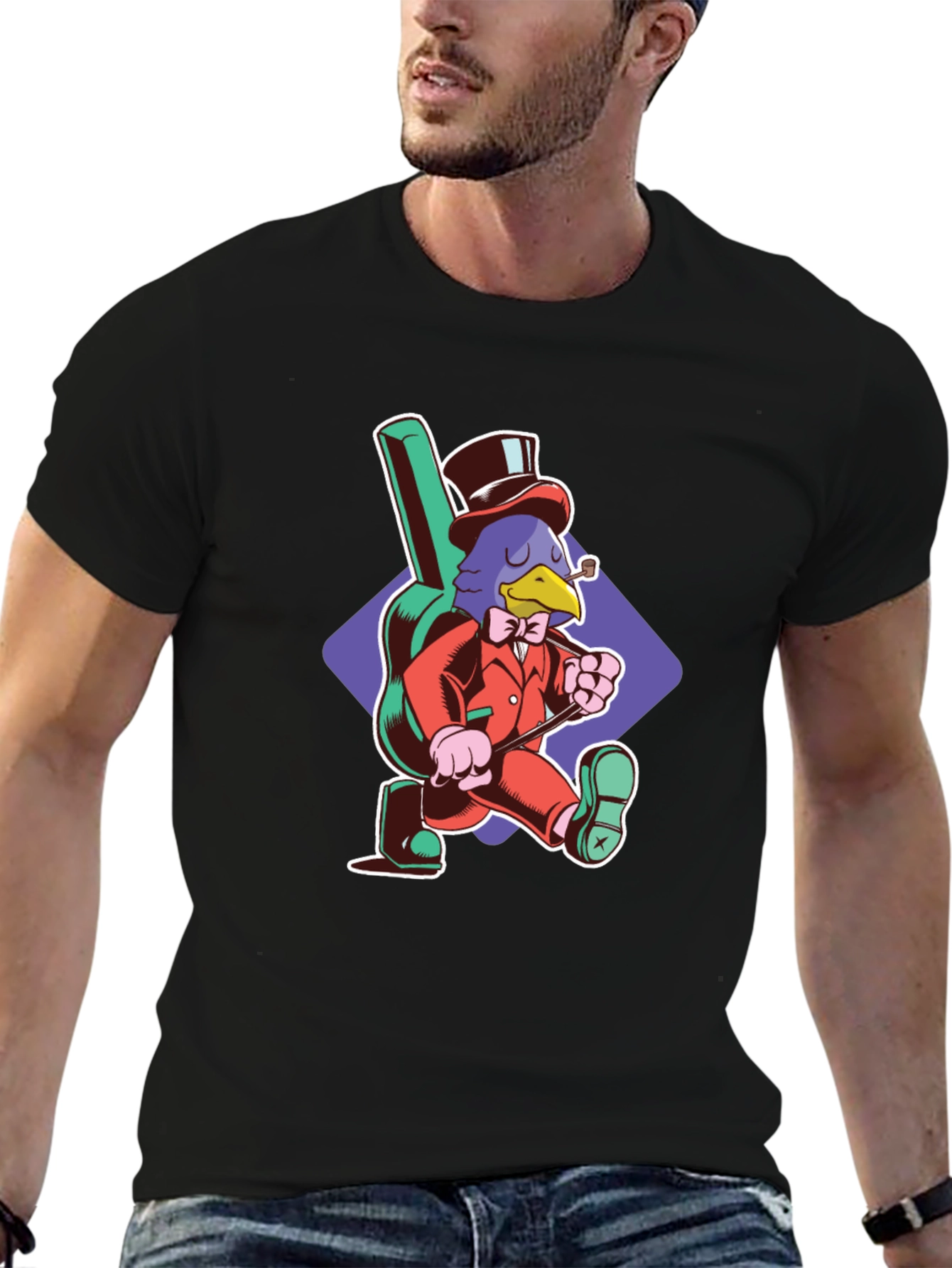 Stylish Crow Graphic Tee - Black Cotton T-Shirt