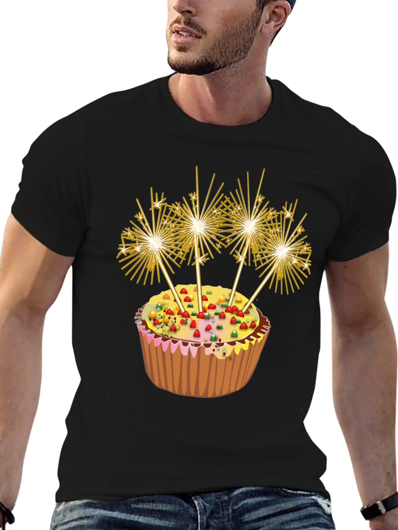 Celebration Cupcake Sparkler Graphic T-Shirt