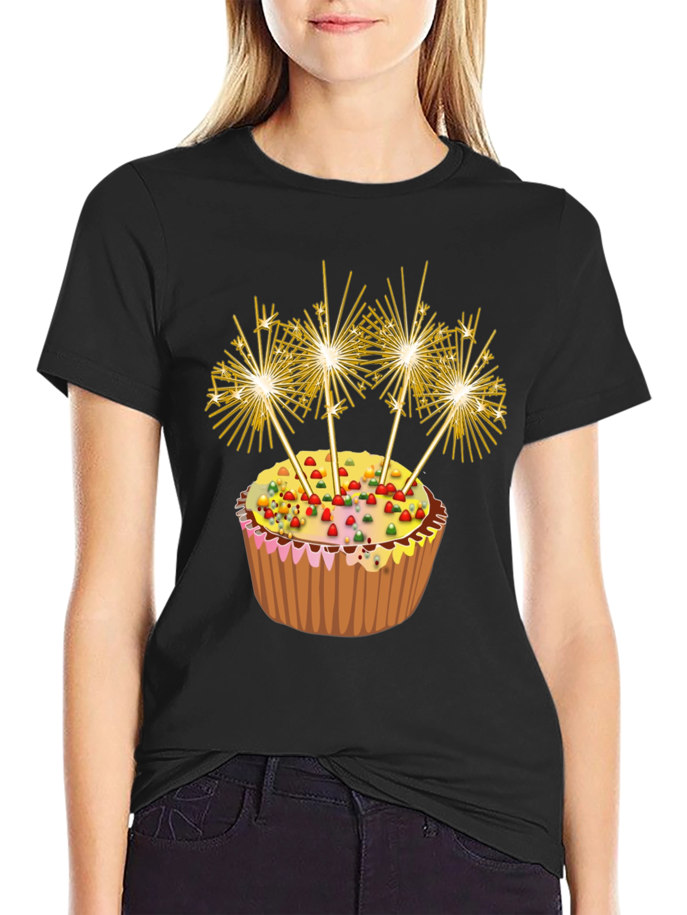 Celebration Cupcake Sparkler Graphic T-Shirt