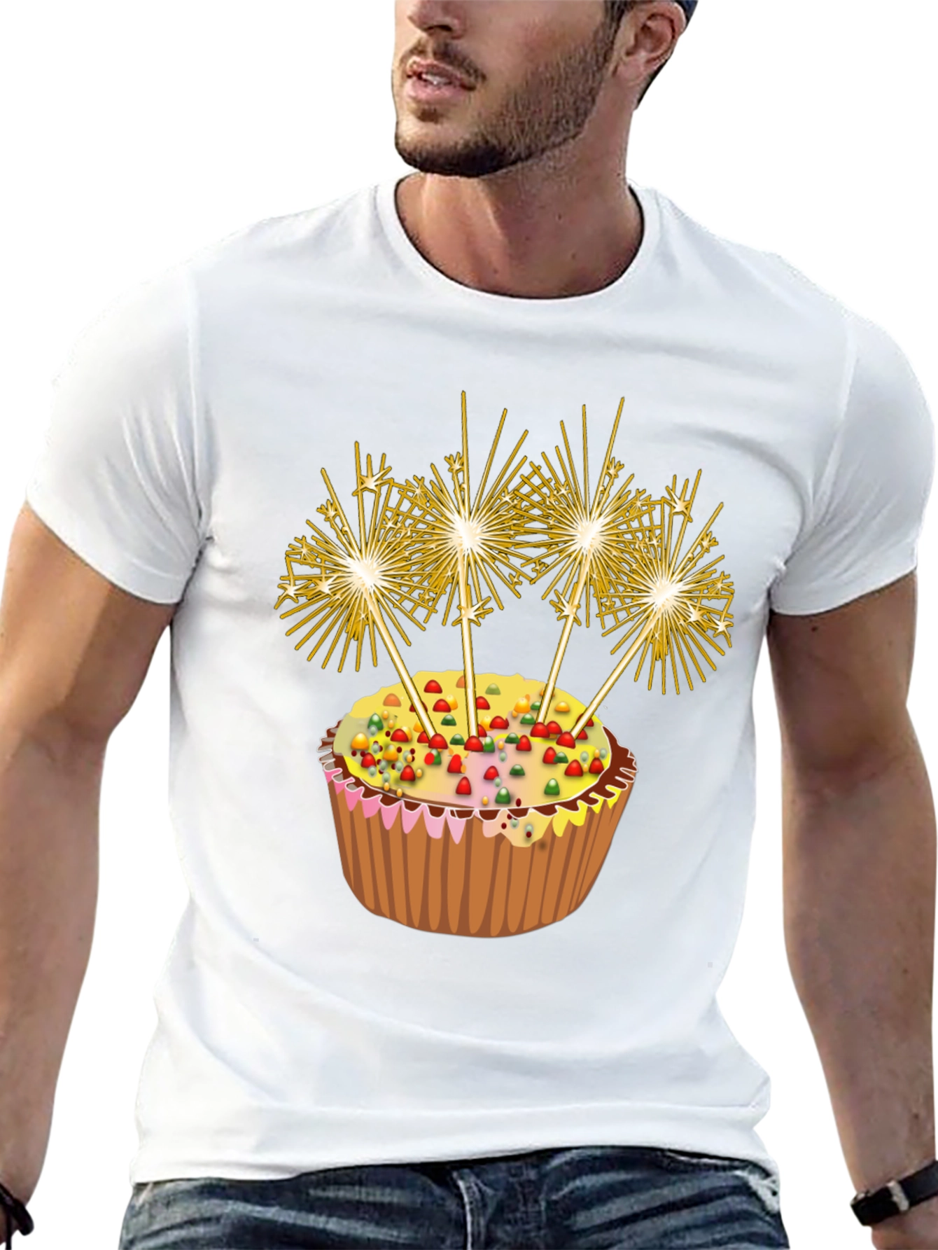 Celebration Cupcake Sparkler Graphic T-Shirt